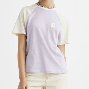 New H&M Cotton T-Shirt Size XL Short Sleeve Tee Purple Baseball Tee Raglan Tee
